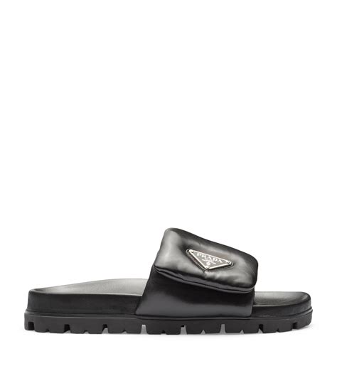 black prada sliders|ladies Prada slides.